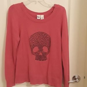 Pink sweater with beaded skull